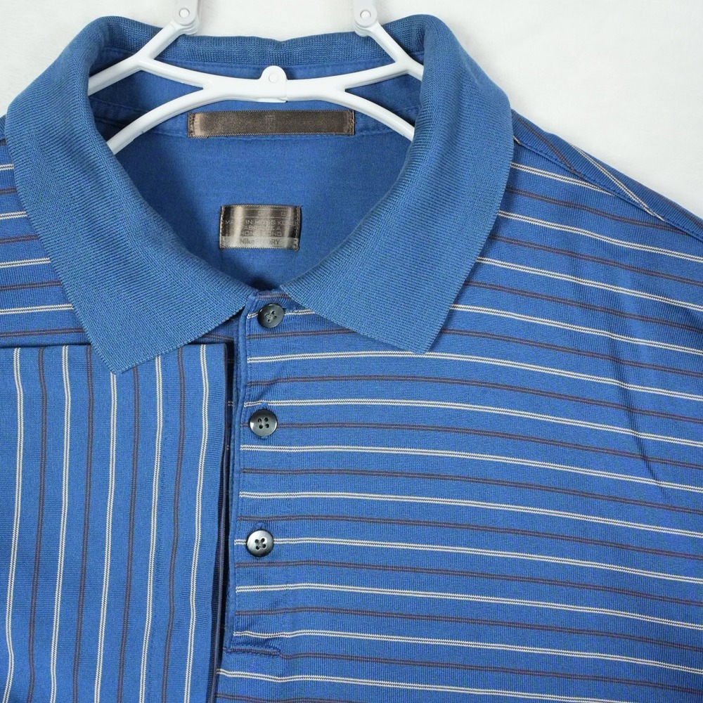 Nike Tiger Woods Golf Dri-FIT Blue Stripe Short Sleeve Polo Shirt Size Large‎